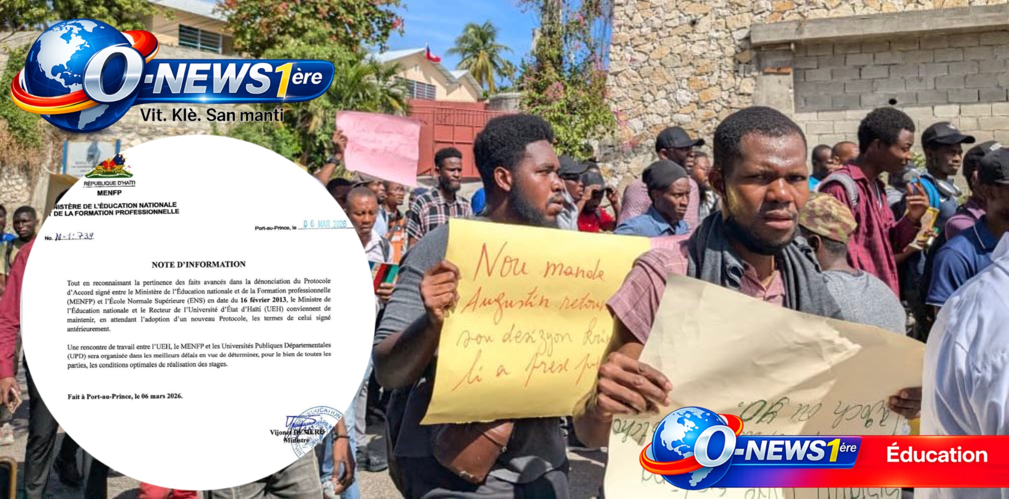 Crise ENS–MENFP : Vijonet Déméro désavoue la décision d’Antoine Augustin et rétablit un accord crucial pour les étudiants